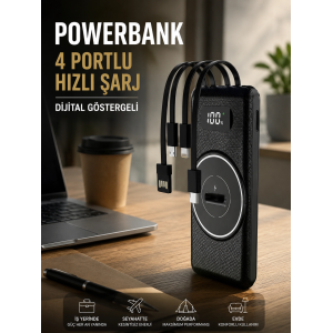 Hızlı Şarj Dijital Göstergeli Powerbankli Çoklu Şarj Özelliği