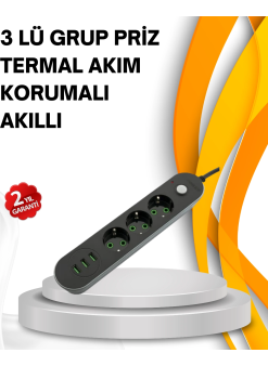 Hızlı Şarj Özellikli 3 Usb Girişli Üçlü Priz