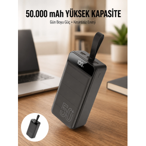 Hızlı Taşınabilir 50.000 Mah Powerbank Led Ekran Android Ve İos Uyumlu Yeni Nesil