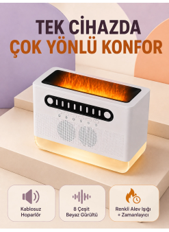 Hoparlörlü Simüle Alev Işıklı Çok Fonksiyonlu Gece Lambası