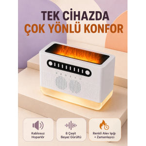 Hoparlörlü Simüle Alev Işıklı Çok Fonksiyonlu Gece Lambası