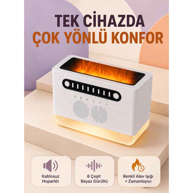 Hoparlörlü Simüle Alev Işıklı Çok Fonksiyonlu Gece Lambası Hoparlörlü Simüle Alev Işıklı Çok Fonksiyonlu Gece Lambası