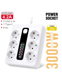 Vothoon Hp-h04 3000w 10amper 6’lı 2metre Uzatma Kablolu Çoklu Termal Akım Priz