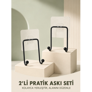 İkili Yapışkanlı Askı Seti Duvar Tipi Çok Amaçlı Pratik Askılık 2 Adet