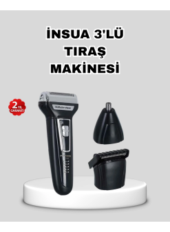 İnsua 3’lü Tıraş Makinesi – 3 Farklı Kesim Başlığı, Güçlü Motor, 60 Dakika Kullanım