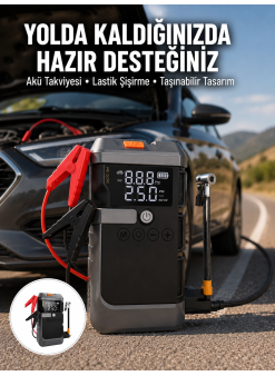 Işıklı Hava Kompresörlü Taşınabilir Akü Takviye Ünitesi Yeni Nesil