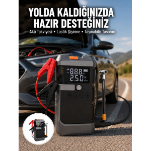 Işıklı Hava Kompresörlü Taşınabilir Akü Takviye Ünitesi Yeni Nesil