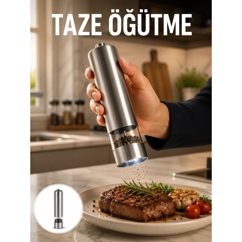 Işıklı Pilli Baharat Değirmeni Taze Ve Pratik Öğütme Yeni Nesil Işıklı Pilli Baharat Değirmeni Taze Ve Pratik Öğütme Yeni Nesil