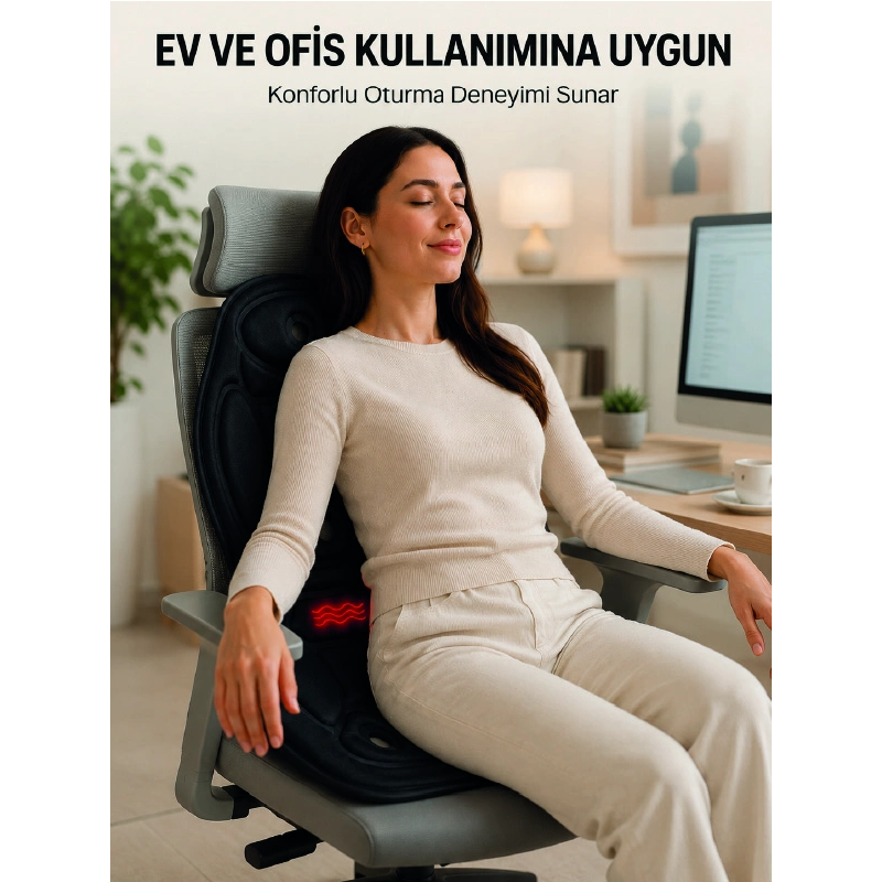 Isısıtmalı Titreşimli Masaj Koltuk Minderi Sırt Bel Boyun Destekli Isısıtmalı Titreşimli Masaj Koltuk Minderi Sırt Bel Boyun Destekli