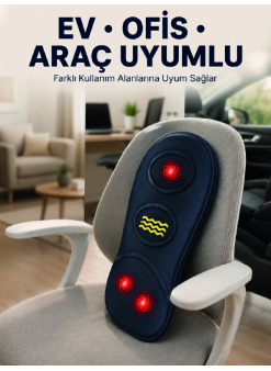 Isıtmalı Bel Masaj Minderi Ev Ofis Araç Uyumlu Titreşimli Destek