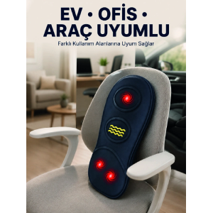Isıtmalı Bel Masaj Minderi Ev Ofis Araç Uyumlu Titreşimli Destek