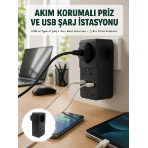 Isıya Dayanıklı Pc Gövdeli Akım Korumalı Priz 4 Usb Yeni Nesil