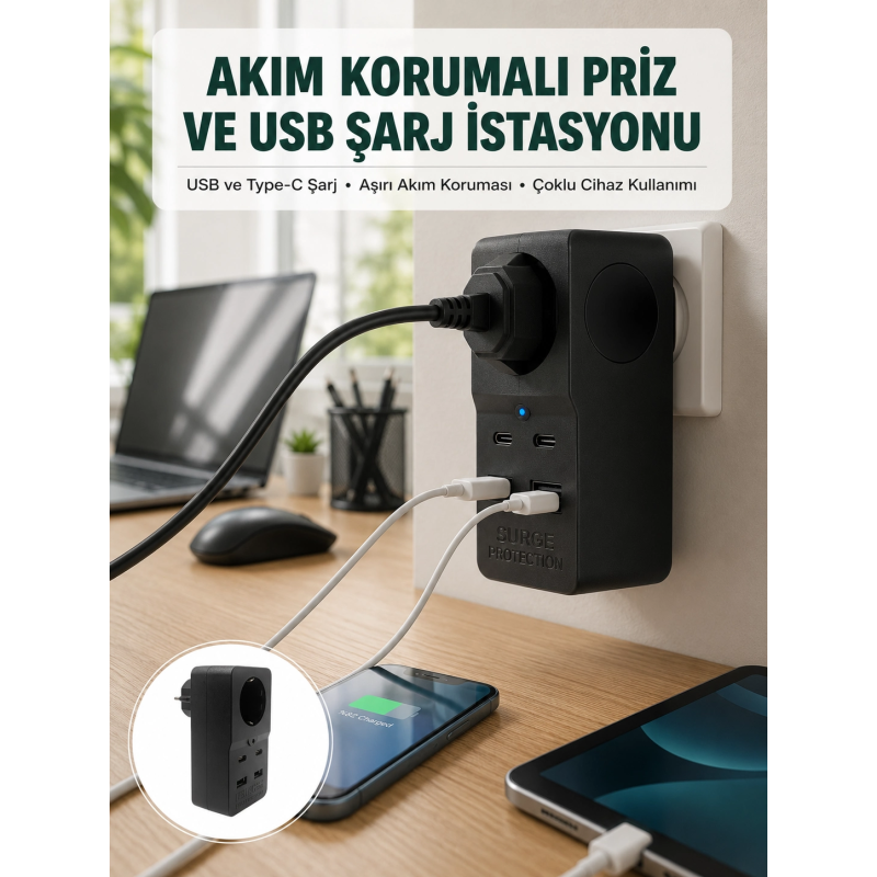 Isıya Dayanıklı Pc Gövdeli Akım Korumalı Priz 4 Usb Yeni Nesil Isıya Dayanıklı Pc Gövdeli Akım Korumalı Priz 4 Usb Yeni Nesil