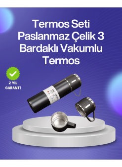 Isıyı Uzun Süre Koruyan 500 Ml Termos Seti | Çelik Gövde, 2 Bardaklı, Hediye Kutulu