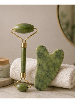 Jade Roller Ve Gua Sha Taşı Yüz Bakım Masaj Seti