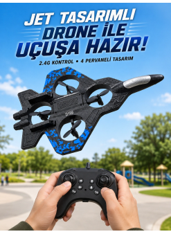 Jet Tasarımlı Uzaktan Kumandalı Drone 4 Pervaneli 2.4g 360 Derece Takla Led Işıklı Uçak