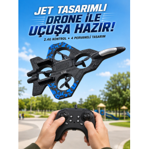 Jet Tasarımlı Uzaktan Kumandalı Drone 4 Pervaneli 2.4g 360 Derece Takla Led Işıklı Uçak