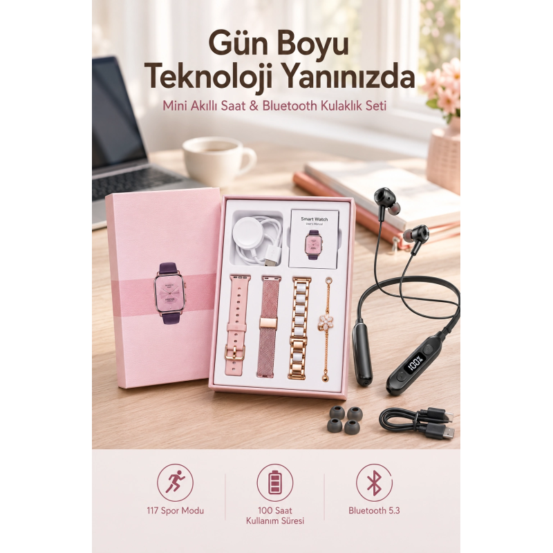 Kablolu Bluetooth Kulaklık Ve Kadınlara Özel Bileklik Hediyeli Yeni Nesil Akıllı Saat 3 Kordonlu Kablolu Bluetooth Kulaklık Ve Kadınlara Özel Bileklik Hediyeli Yeni Nesil Akıllı Saat 3 Kordonlu