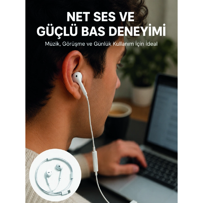 Kablolu Type C Kulak İçi Kulaklık Kristal Netliğinde Ses Kalitesi Yeni Nesil Kablolu Type C Kulak İçi Kulaklık Kristal Netliğinde Ses Kalitesi Yeni Nesil