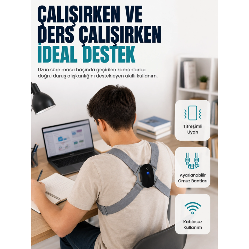 Kablosuz Akıllı Dik Duruş Atı Titreşim Hatırlatma Özellikli Destekleyici Kablosuz Akıllı Dik Duruş Atı Titreşim Hatırlatma Özellikli Destekleyici