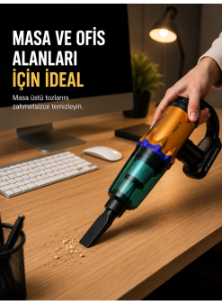 Kablosuz Araç Süpürgesi Yıkanabilir Filtreli Taşınabilir El Tipi Süpürge