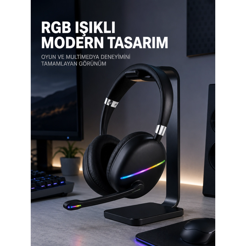 Kablosuz Bluetooth 5.0 Kulaklık Rgb Işıklı Tasarım Kablosuz Bluetooth 5.0 Kulaklık Rgb Işıklı Tasarım