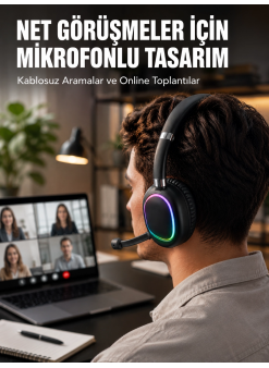 Kablosuz Bluetooth 5.0 Kulaklık Rgb Işıklı Tasarım