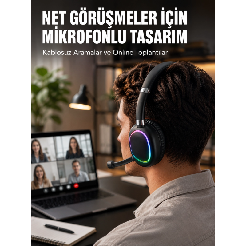 Kablosuz Bluetooth 5.0 Kulaklık Rgb Işıklı Tasarım Kablosuz Bluetooth 5.0 Kulaklık Rgb Işıklı Tasarım