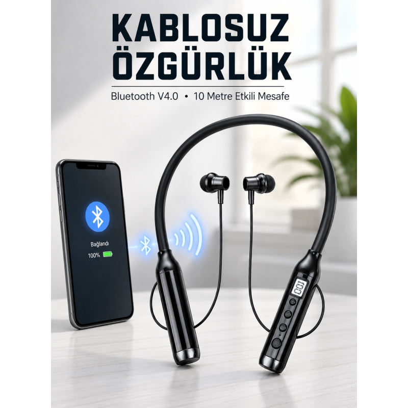 Kablosuz Bluetooth Boyun Kulaklığı 10 Metre Menzilli Mikrofonlu Ses Kontrollü Uzun Kullanım Süreli Kulak İçi Kulaklık Kablosuz Bluetooth Boyun Kulaklığı 10 Metre Menzilli Mikrofonlu Ses Kontrollü Uzun Kullanım Süreli Kulak İçi Kulaklık