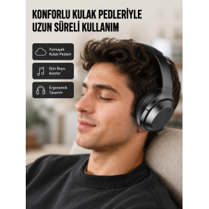 Kablosuz Bluetooth Kulaklık 5.0 18 Saat Kullanım Dinamik Sürücü Siyah Yeni Nesil