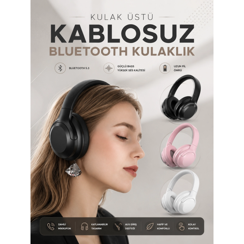 Kablosuz Bluetooth Kulaklık Anc/enc Destekli Kulak Üstü Yüksek Ses Kaliteli Kablosuz Bluetooth Kulaklık Anc/enc Destekli Kulak Üstü Yüksek Ses Kaliteli