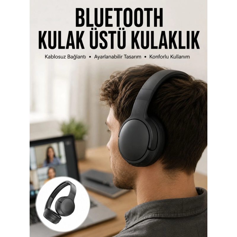 Kablosuz Bluetooth Kulaklık Kulak Üstü Ayarlanabilir Uzun Ömürlü Yeni Nesil Kablosuz Bluetooth Kulaklık Kulak Üstü Ayarlanabilir Uzun Ömürlü Yeni Nesil