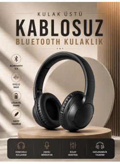 Kablosuz Bluetooth Kulaklık Kulak Üstü Mikrofonlu 5.0 Bluetooth Anc Özelliği