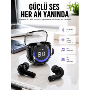 Kablosuz Dijital Göstergeli Powerbanklı Ios Ve  Android Uyumlu Kulaklık