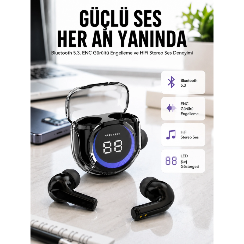 Kablosuz Dijital Göstergeli Powerbanklı Ios Ve Android Uyumlu Kulaklık Kablosuz Dijital Göstergeli Powerbanklı Ios Ve Android Uyumlu Kulaklık