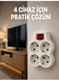 Kablosuz Duvar Tipi 4’lü Priz Çoklayıcı Anahtarlı Elektrik Priz Çoğaltıcı