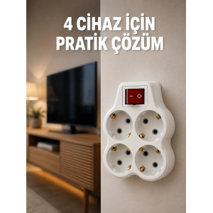Kablosuz Duvar Tipi 4’lü Priz Çoklayıcı Anahtarlı Elektrik Priz Çoğaltıcı