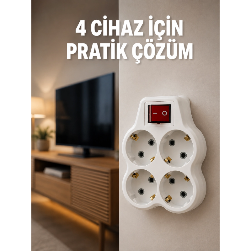 Kablosuz Duvar Tipi 4’lü Priz Çoklayıcı Anahtarlı Elektrik Priz Çoğaltıcı Kablosuz Duvar Tipi 4’lü Priz Çoklayıcı Anahtarlı Elektrik Priz Çoğaltıcı