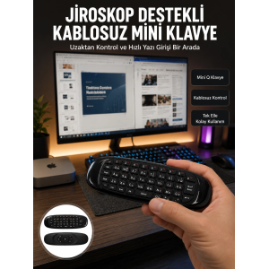 Kablosuz Hava Fareli Mini Klavye Jiroskop Destekli Uzaktan Kumanda Yeni Nesil