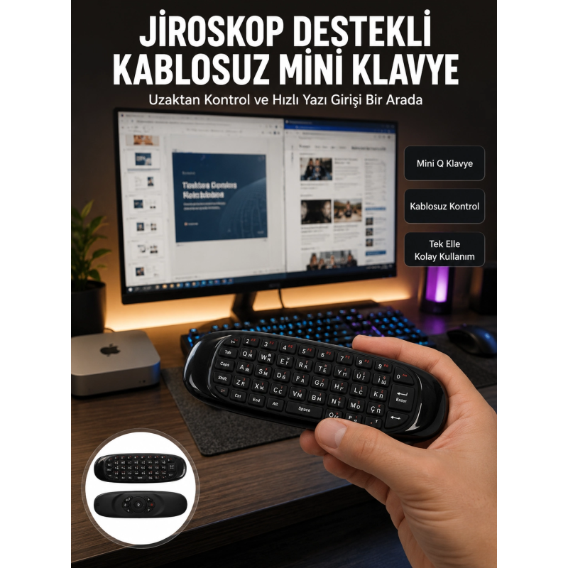 Kablosuz Hava Fareli Mini Klavye Jiroskop Destekli Uzaktan Kumanda Yeni Nesil Kablosuz Hava Fareli Mini Klavye Jiroskop Destekli Uzaktan Kumanda Yeni Nesil