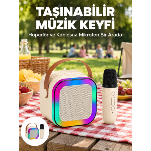 Kablosuz Karaoke Mikrofon Hoparlör Seti Güçlü Ses Çıkışı Yeni Nesil