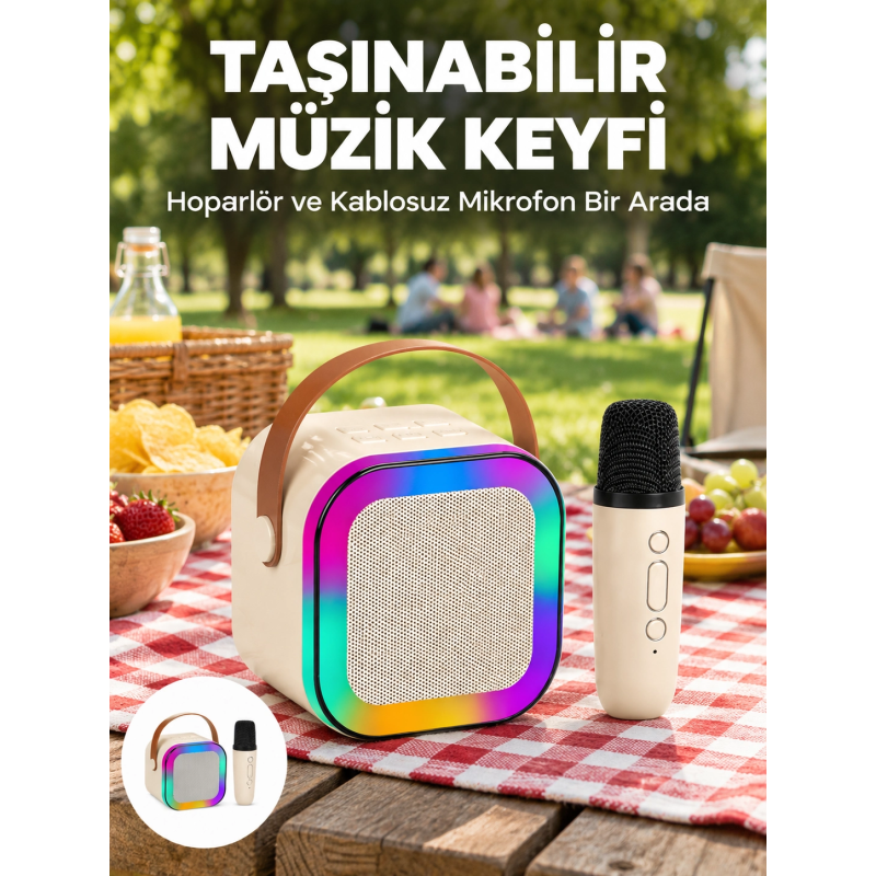 Kablosuz Karaoke Mikrofon Hoparlör Seti Güçlü Ses Çıkışı Yeni Nesil Kablosuz Karaoke Mikrofon Hoparlör Seti Güçlü Ses Çıkışı Yeni Nesil