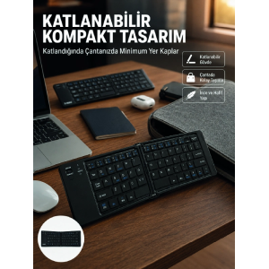 Kablosuz Katlanabilir Bluetooth Klavye Telefon Tablet Bilgisayar Uyumlu