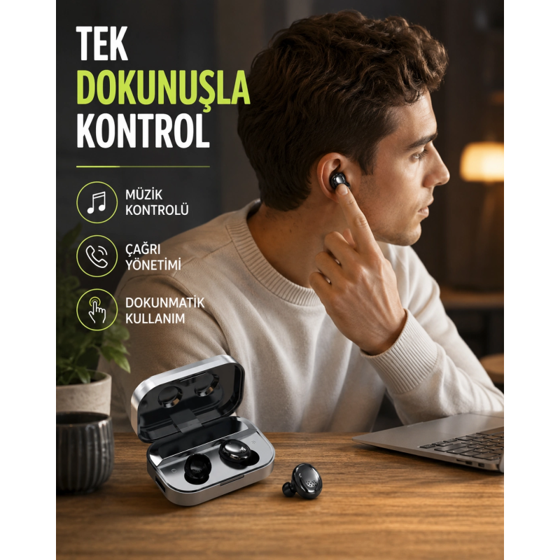 Kablosuz Kulak İçi Bluetooth Kulaklık – Dokunmatik Kontrol Ve Led Şarj Ekranı Kablosuz Kulak İçi Bluetooth Kulaklık – Dokunmatik Kontrol Ve Led Şarj Ekranı