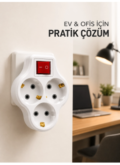 Kablosuz Priz Çoğaltıcı 3 Çıkışlı Anahtarlı Kompakt Duvar Tipi Çoklayıcı