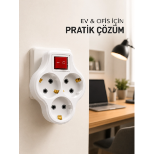 Kablosuz Priz Çoğaltıcı 3 Çıkışlı Anahtarlı Kompakt Duvar Tipi Çoklayıcı