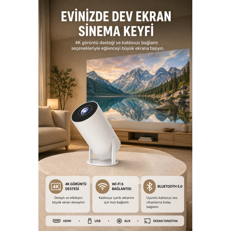 Kablosuz Projeksiyon Cihazı 4k Destekli Hdmı Usb Oyun Uyumlu Kablosuz Projeksiyon Cihazı 4k Destekli Hdmı Usb Oyun Uyumlu