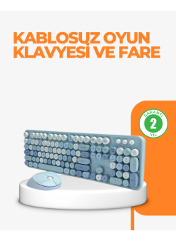 Kablosuz Retro Klavye Ve Mouse Seti – 104 Tuşlu Sevimli Tasarım