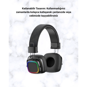Kablosuz Rgb Işıklı Katlanabilir Bluetooth Kulak Üstü Kulaklık