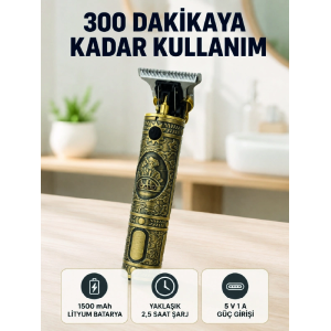 Kablosuz Saç Sakal Kesme Makinesi T Tipi Metal Bıçaklı 3 Kademeli Taraklı